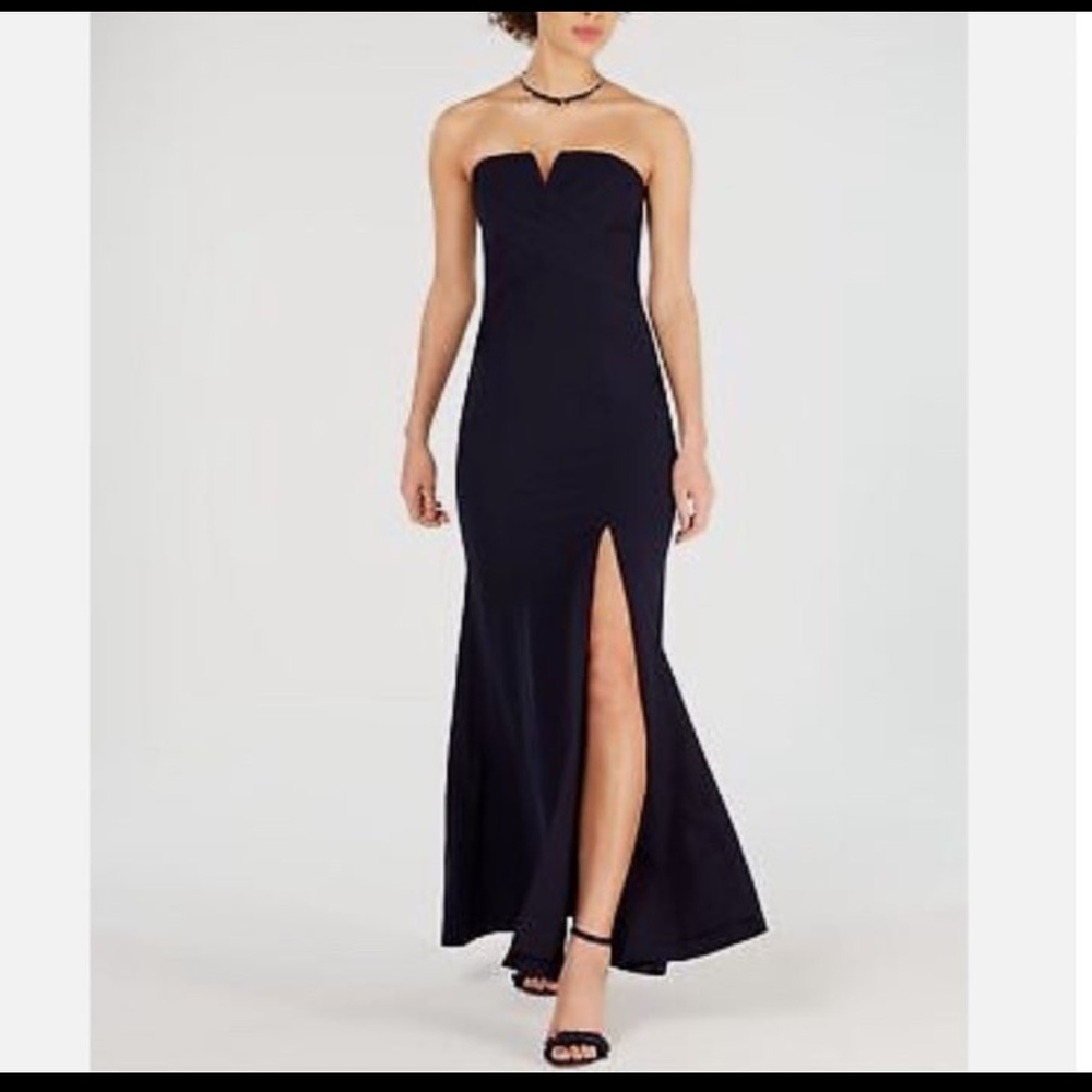 Vince camuto a line strapless navy gown